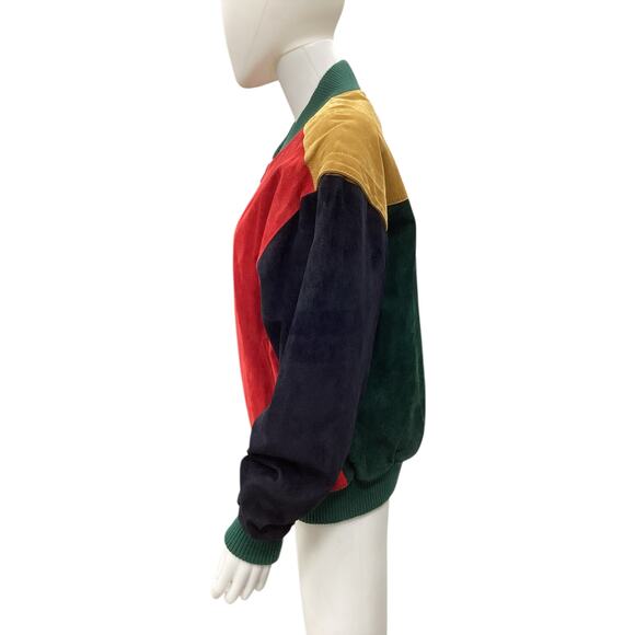 VTG Authentic Imports Jacket Unisex SZ L 1970’ Color Block Suede Leather Bomber - Picture 3 of 5